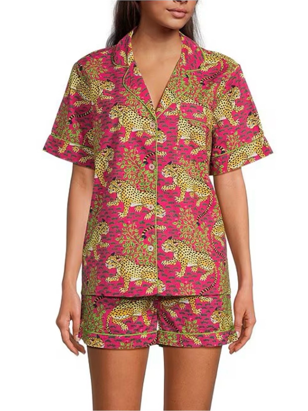 Printfresh Woven Bagheera Leopard Print Short Sleeve Notch Collar Shorty Top